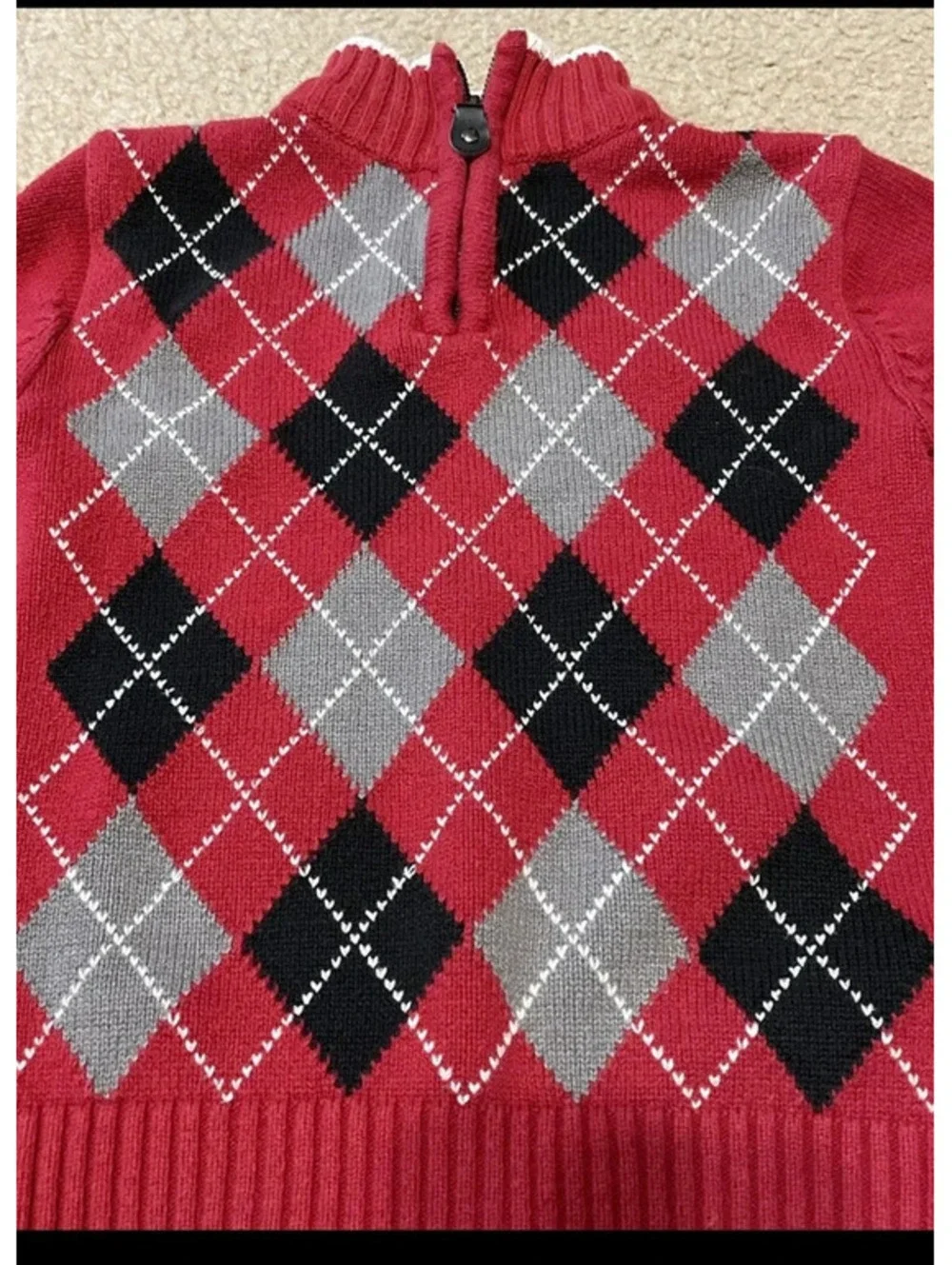 The Children’s Place Boys Sz XS 4 Quarter Zip Sweater Red Gray